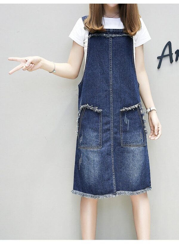 Plus-sized Plus Size Women's Clothing Spring And Summer Slimming Denim Suspender Skirt Slim Fit Dress Fat Sister - Image 2