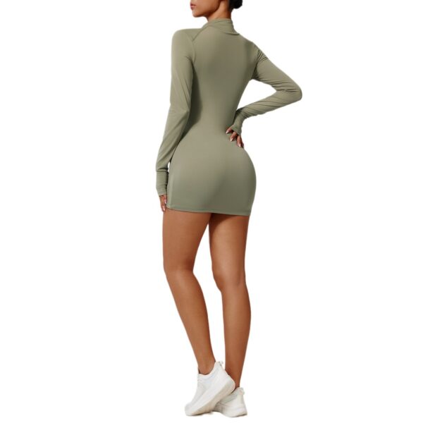 European And American Zipper Nude Feel Tight Sports Dress Slimming Quick-drying Fitness Yoga Long Sleeve Casual Dress Sexy - Image 3