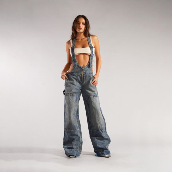 Y2K Zipper Denim Overalls With Pockets Fashion Loose Suspender Jumpsuit Streetwear Jeans Pants Womens Clothing - Image 3