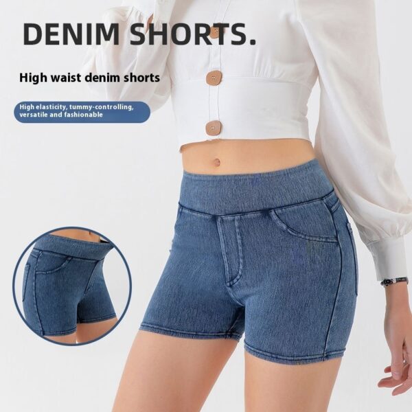 High Waist Hip Lift Yoga Denim Shorts Women's High Elastic Sports Fitness Shorts