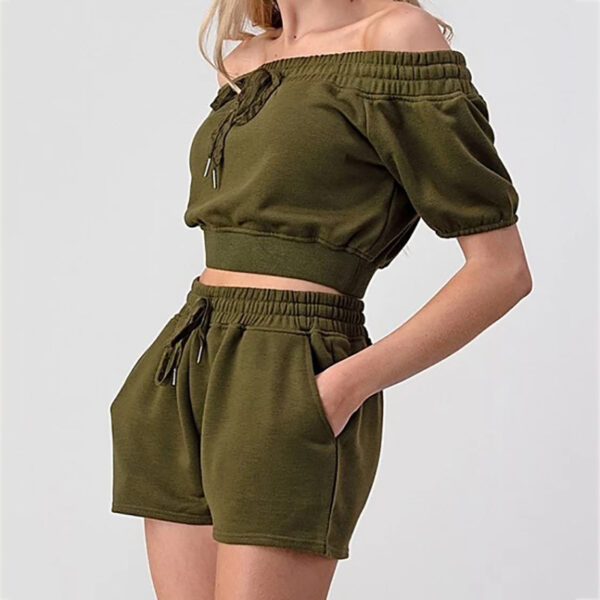 Ladies Two-Piece Neck Tie Top Shorts - Image 3