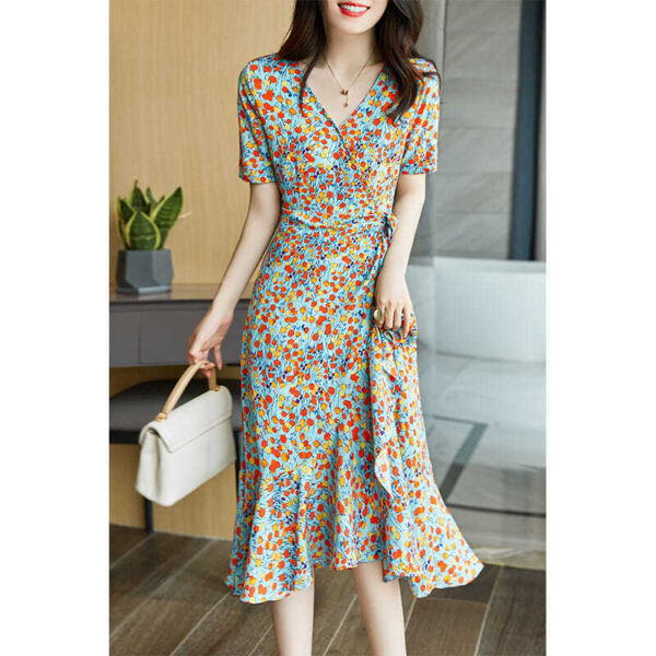 Feminine Looks Slim And Wears A French Floral Dress - Image 2