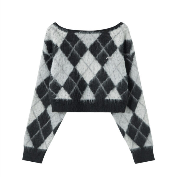 Soft Waxy Plush Knit Diamond Sweater Ladies - Image 5