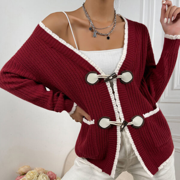 New Style Knit Sweater Button Cardigan Sweater Ladies Long Sleeve - Image 3